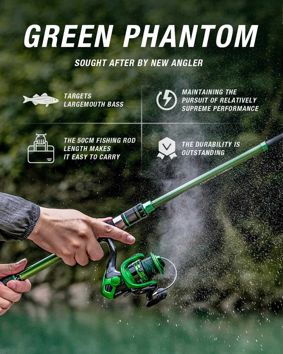 Ghosthorn Fishing Rod and Reel Combo, Graphite Telescoping Fishing Pole