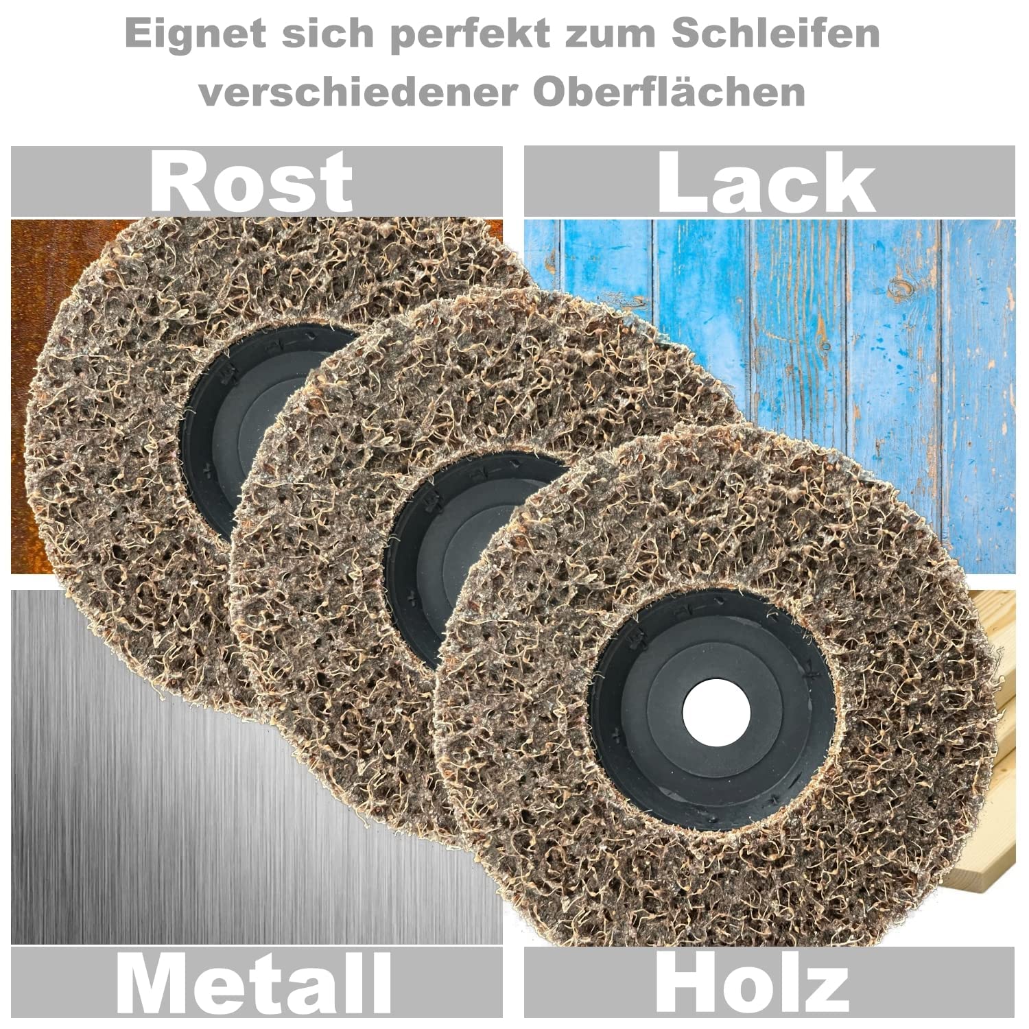 Lot de 3 disques abrasifs non tissés de polissage pour meuleuse d'angle de 76 mm pour PWSA BTI Parkside Bosch GWS 10,8-12 V sans fil Meuleuse d'angle fine, moyenne, grossière, lot (marron = grossier)