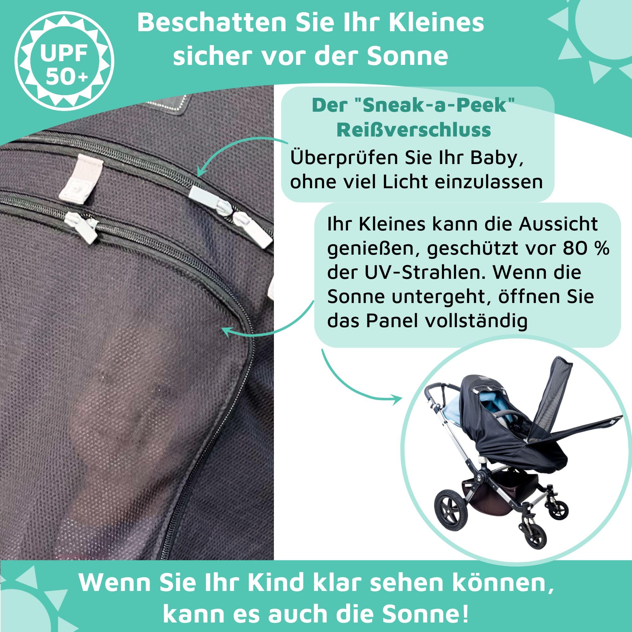 „SnoozeShade Plus Extra (6–9 Monate bis 3 Jahre) Universal-Passform für Baby- und Kleinkind-Buggys und Kinderwagen, Sonnenschutz und Einschlafhilfe für Kinderwagen | Blockiert sicher bis zu 99% der