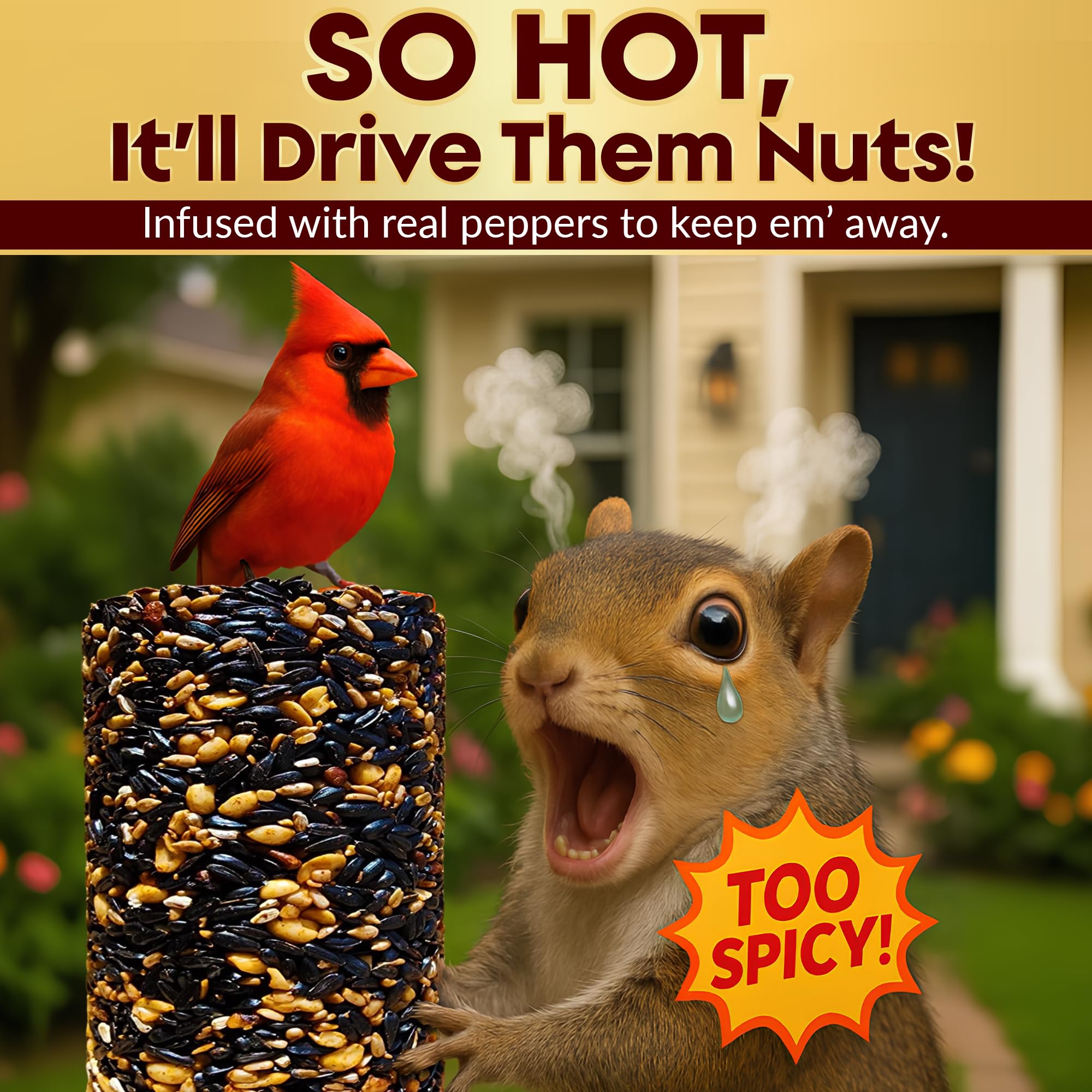 Paprika Vogelsamenzylinder mit Loch - Eichhörnchensicher Vogelsamen Würzig - Perfekt für Kardinäle, Spechte, Finken, Spatzen & mehr - Wildvogelfutter ohne Füllstoff - Hergestellt in den USA (1,7 kg