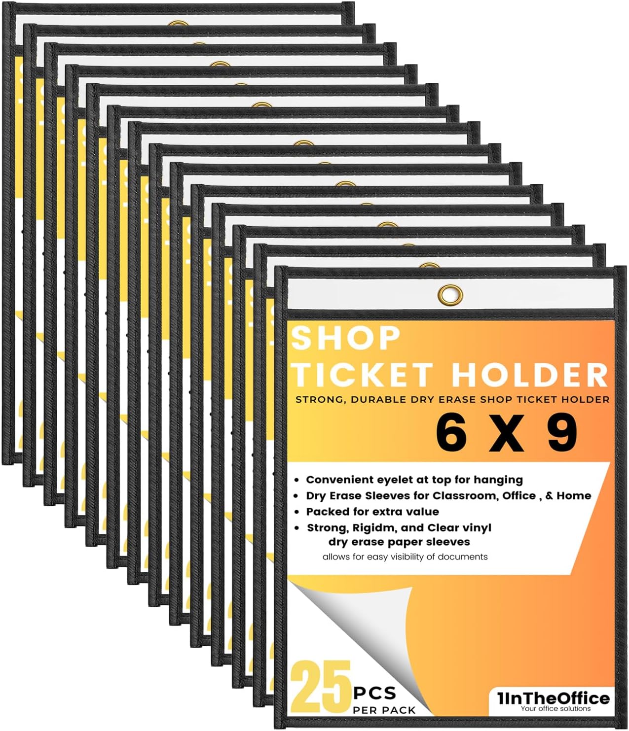 1InTheOffice Job Ticket Holders 6x9, Heavy Duty, Clear