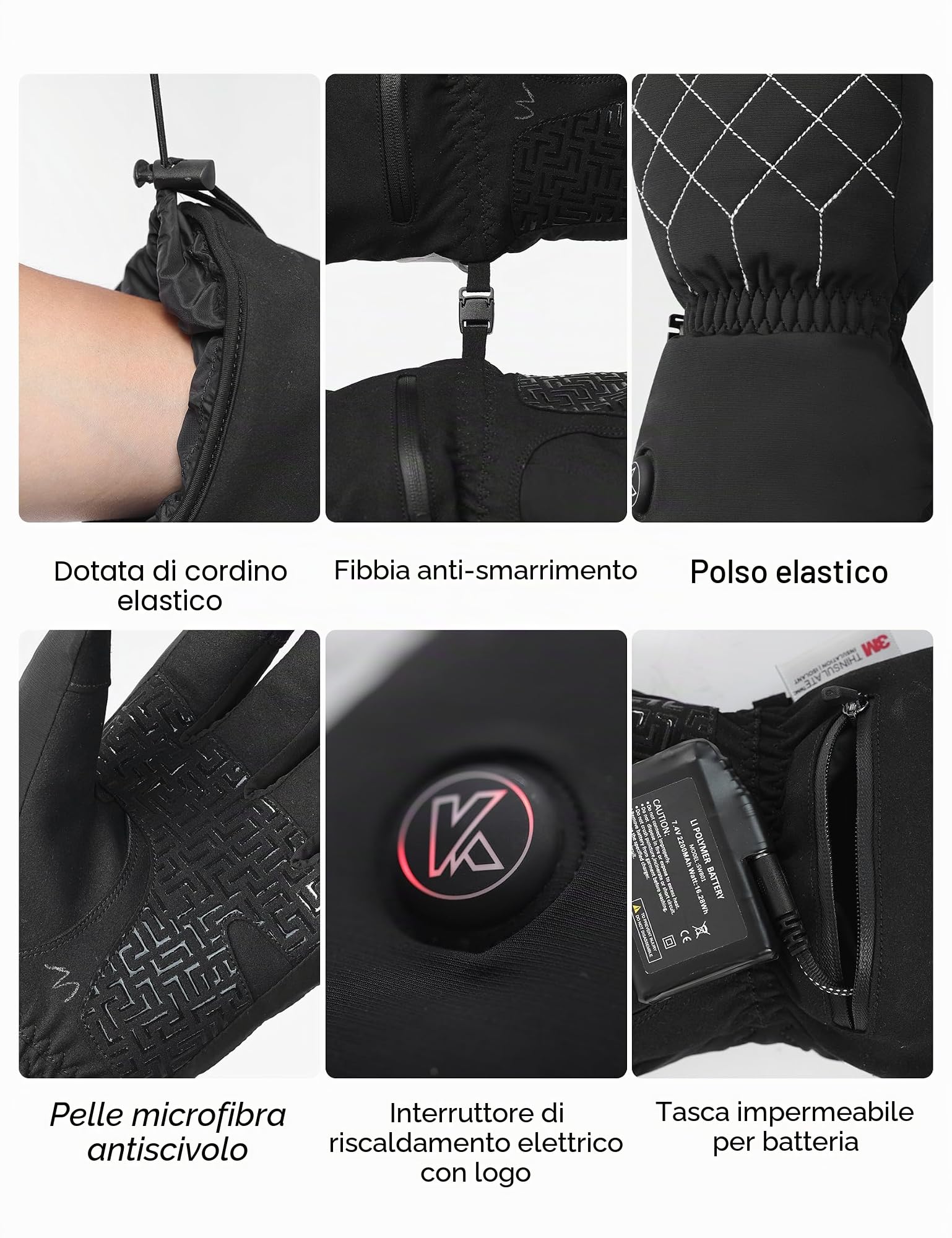 KUTOOK Guanti Sci Riscaldati Impermeabili Guanti Moto Riscaldati 3M Thinsulate con Batteria Touchscreen Termici Antistrappo per Sci Ciclismo Escursionismo Unisex