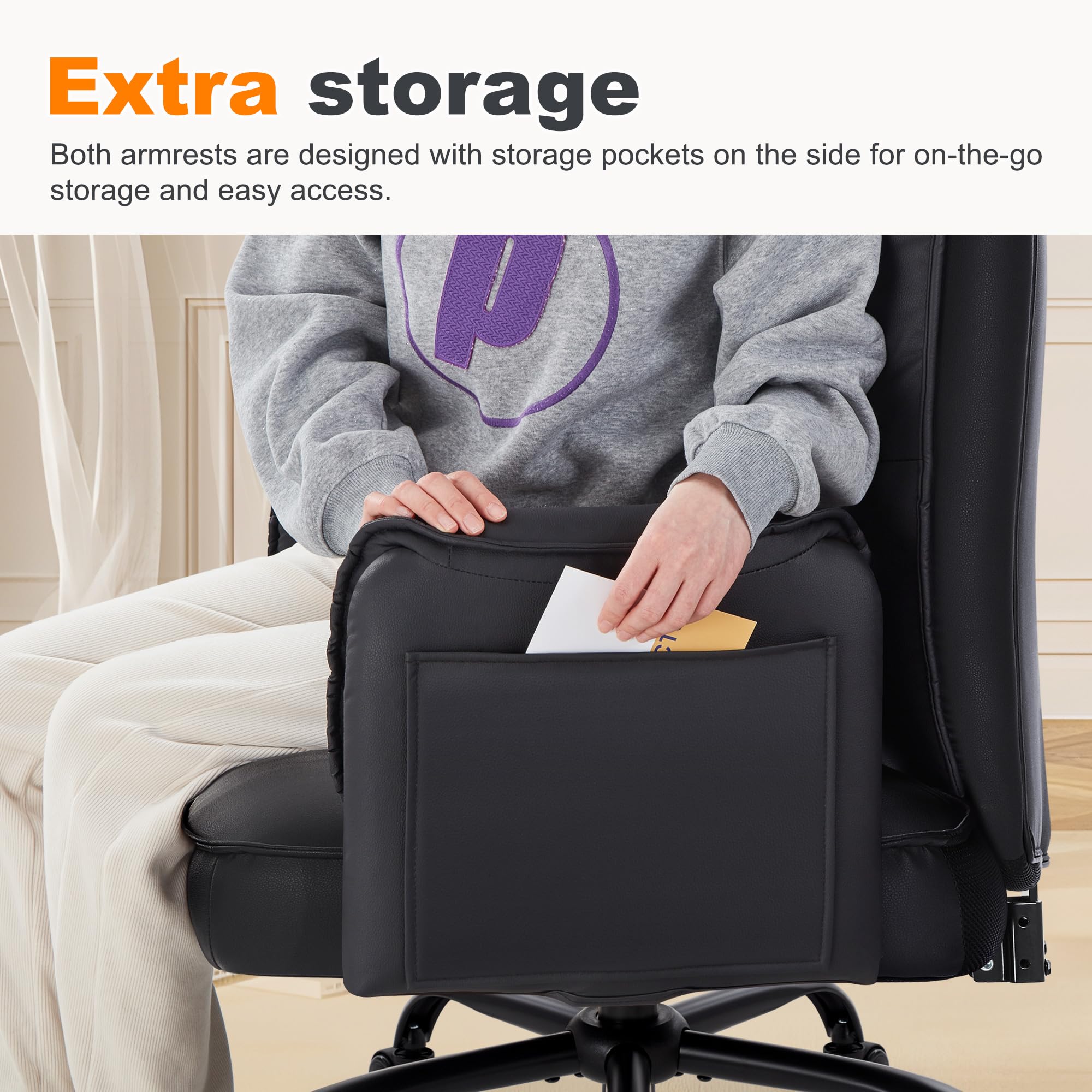 IWMH Bürostuhl,PU Leder Schreibtischstuhl, 90-135° Reclining Drehstul | Breiten Sitz Chefsessel mit Rollen,Schminktisch Stuhl Höhenverstellbarer mit Armlehne für Büro,Homeoffice(Braun)