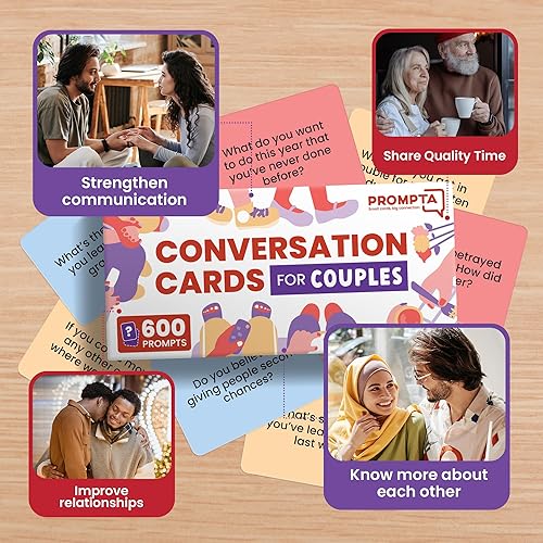Miniatura 3 de Rayliad Prompta 600 tarjetas de conversación para parejas - Preguntas de relación y juego de cartas romántico para aniversario - Iniciadores de