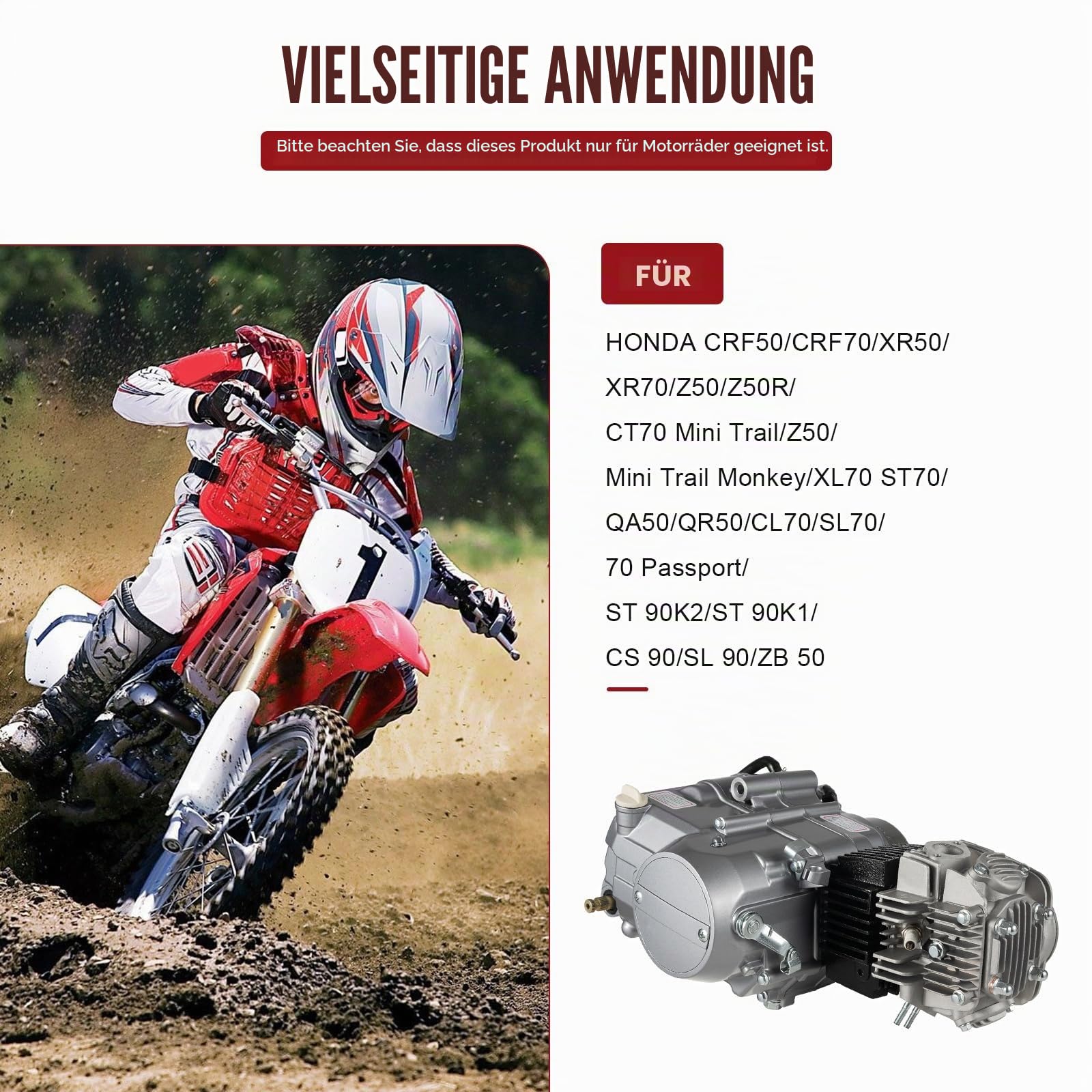 Motorrad 125ccm Dirt Bike Motor Kit 4-Takt Engine Motor Luftgekühlte manuelle Einzylinder Viertaktkupplung für Dirt Bike Motorcycle CRF50 XR50 CRF70 XR70 Z50(CDI Zündanlage)