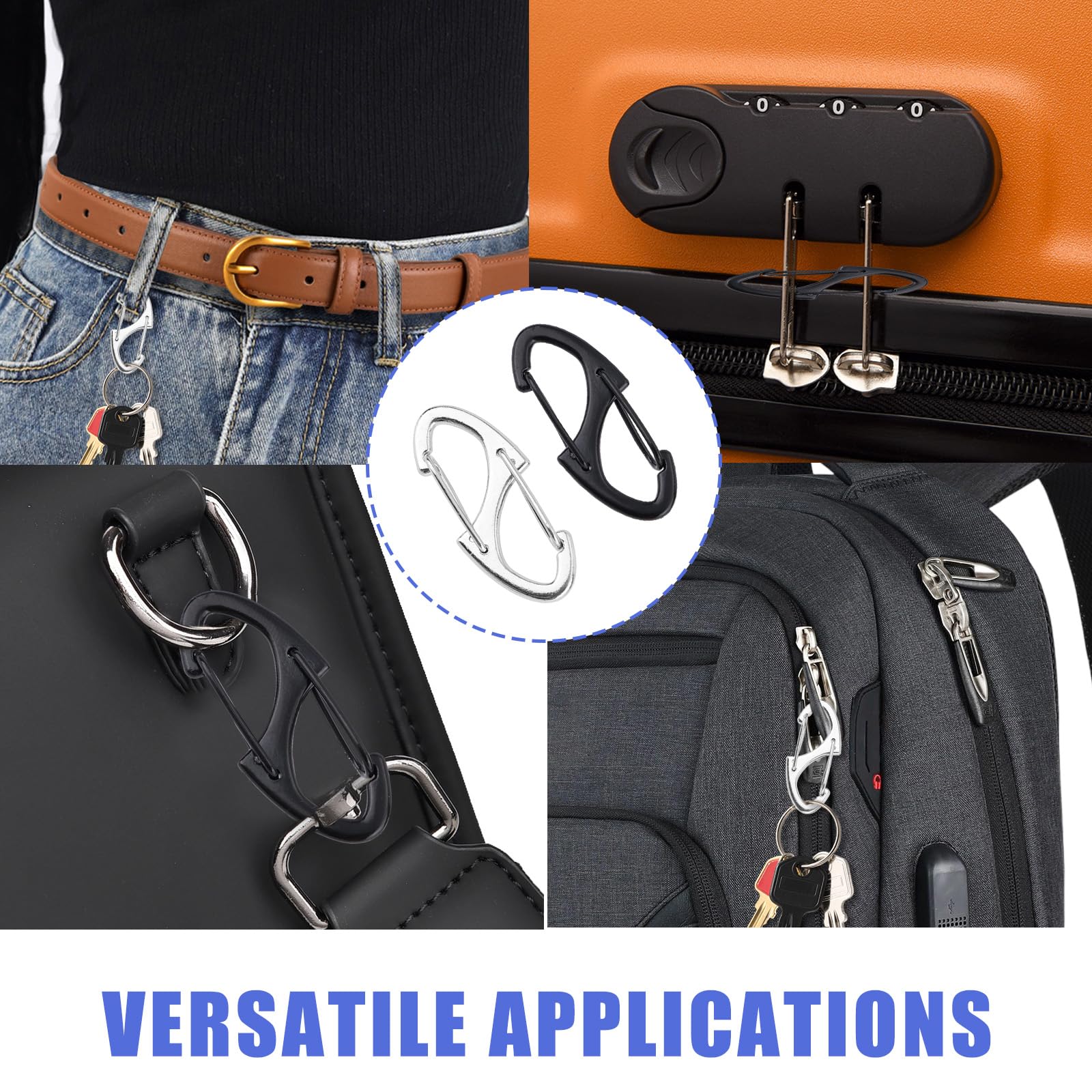 Lot De 10 Mousquetons Anti-vol Pour Fermeture éclair - Double Ouverture En Forme De S - Mousqueton