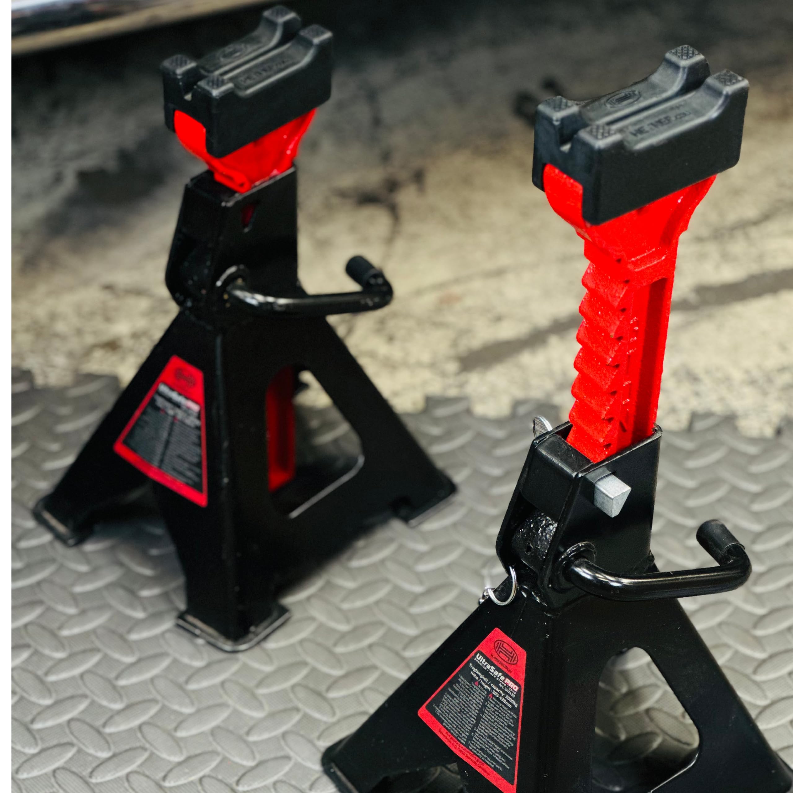 HEYNER Soporte de Gato Elevador Coche de Eje Resistente de 6 Toneladas, 6000 kg para Autocaravana, con Almohadillas de Goma Extra Estables, par H347470+RL