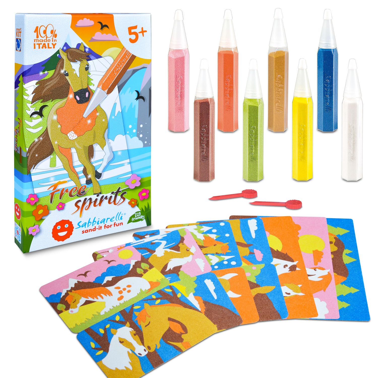 Sabbiarelli Sand-it for Fun Kit Free Spirits Caballos - Set Trabajos Creativos: Colorea con Arena los caballos, Idea de Regalo de Cumpleaños Niños Años 5+