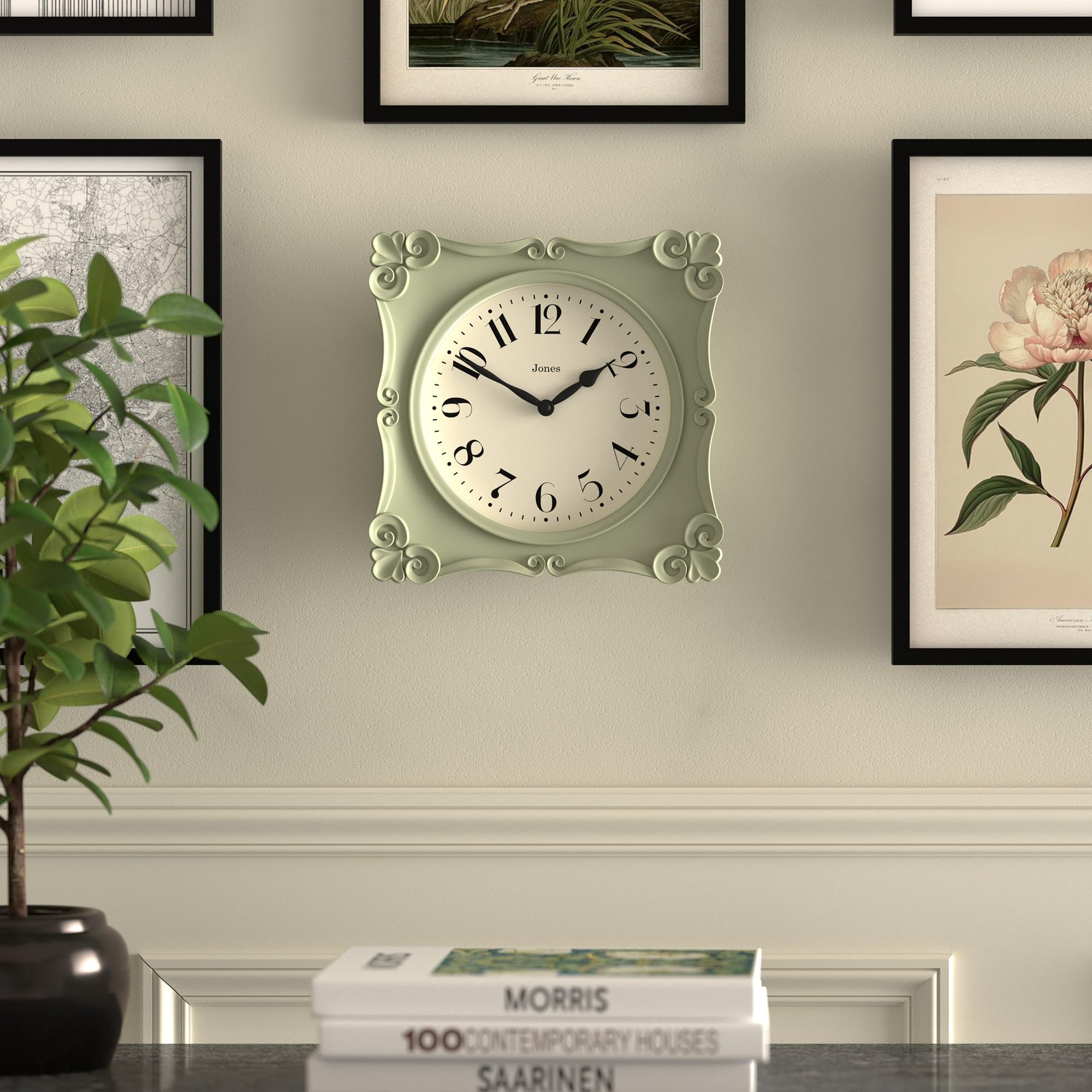 Jones Clocks® Rialto wall clock, Sage Green, 25.5 x 25.5 x 5 cm - Image 3