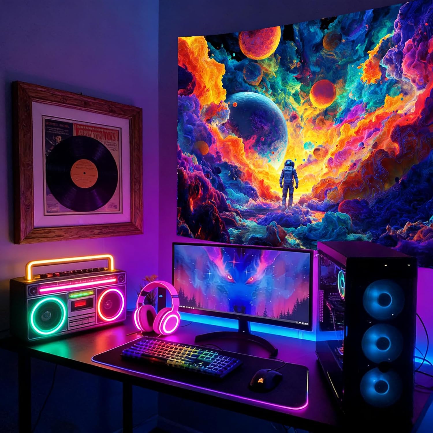 KKYEJLQYI KKYEJLQYIAstronaut UV Reactive Tapestry, Black Light Neon Wall Tapestry, Luminous Space Tapestry, Bedroom, Living Room, Game Room Decoration Large Tapestry