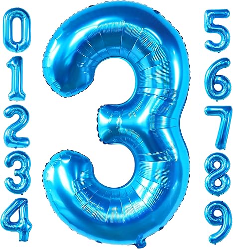 Miniatura 2 de KatchOn, Cartel azul grande de número 3 con pancarta azul de feliz cumpleaños, 40 pulgadas, paquete de 2 | Globo de letra de feliz cumpleaños y