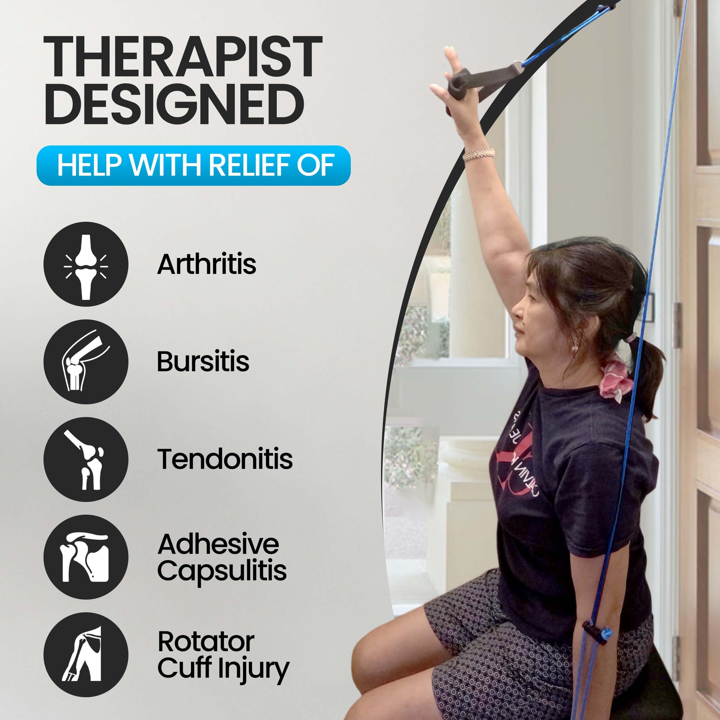 Shoulder Pulley for Physical Therapy - Shoulder Pain Relief | Exercise Equipment for Home Workouts | Pulleys for Shoulder Rehab Over Door|Foam Handles w/Fastening Tape|Rotator Cuff, Stroke & Arthritis — Amazon image 4