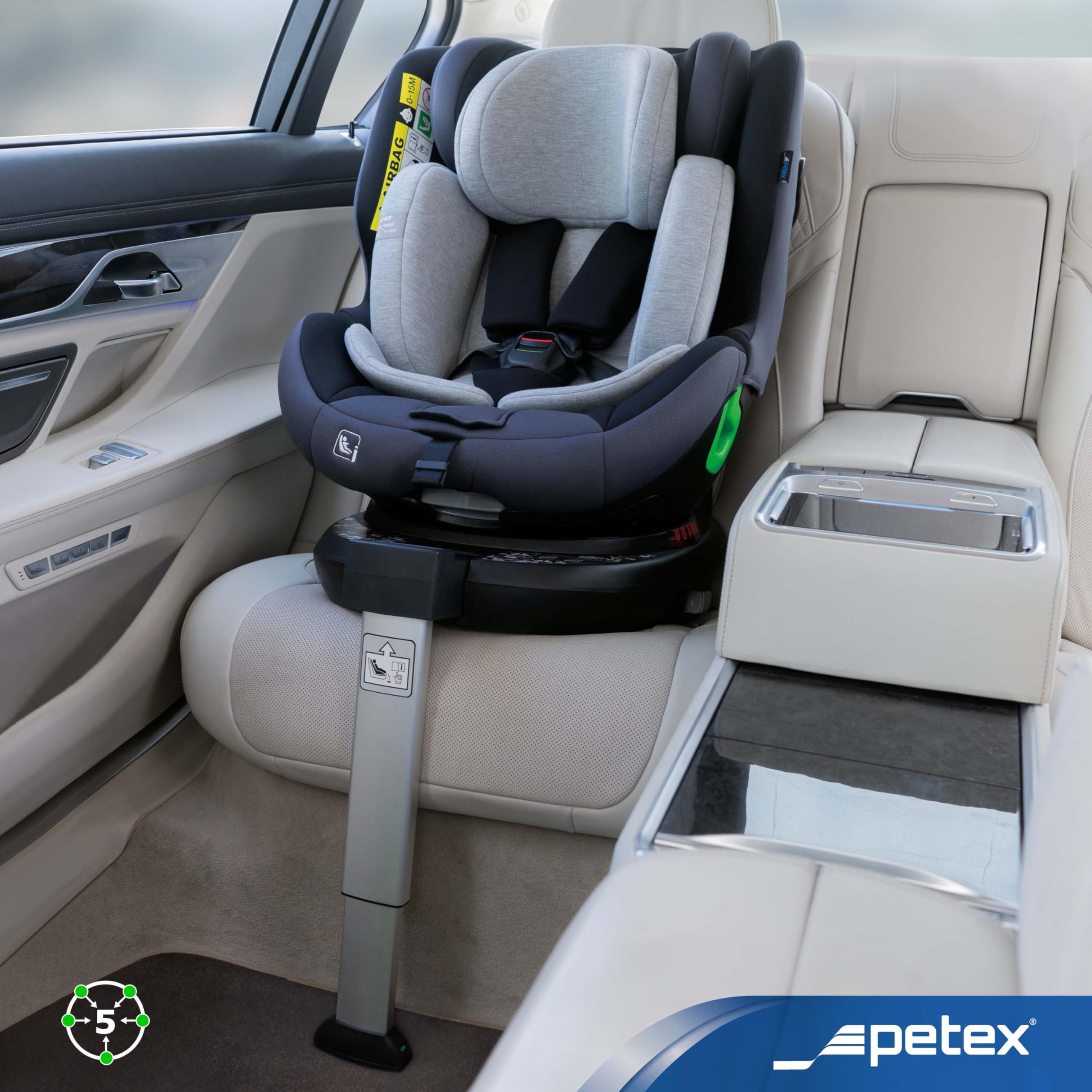 PETEX Auto Kindersitz King, i-Size, 40-135 cm, grau, 1 Stück | 360° drehbar, ISOFIX, Stützfuß, nach ECE R129, mitwachsend