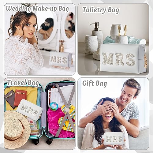 Miniatura 10 de Y1tvei Bride Patch MRS Varsity Letter Neceser de piel sintética impermeable portátil con cremallera, organizador de viaje para mujeres y niñas,