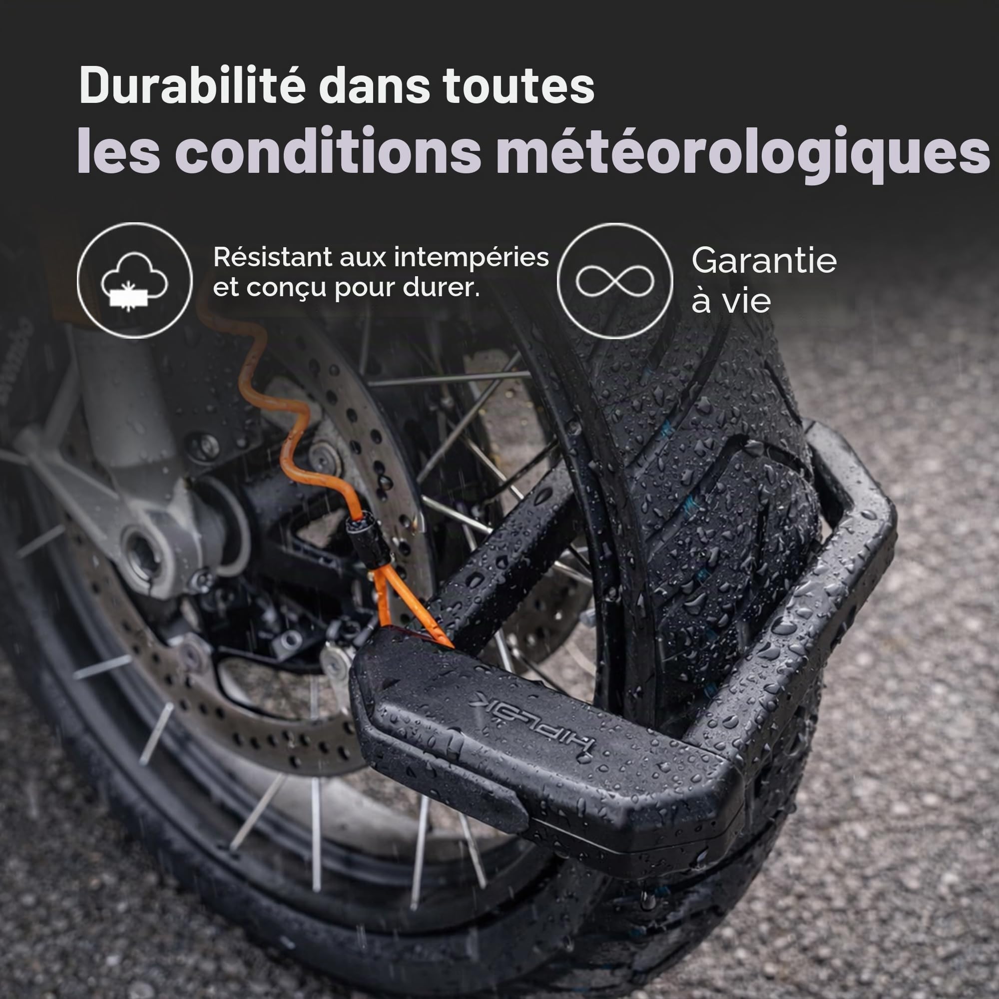 Hiplok D1000, Antivol en U, Unisex, ALL BLACK, Zone de fermeture : 15,5 cm x 9,2 cm