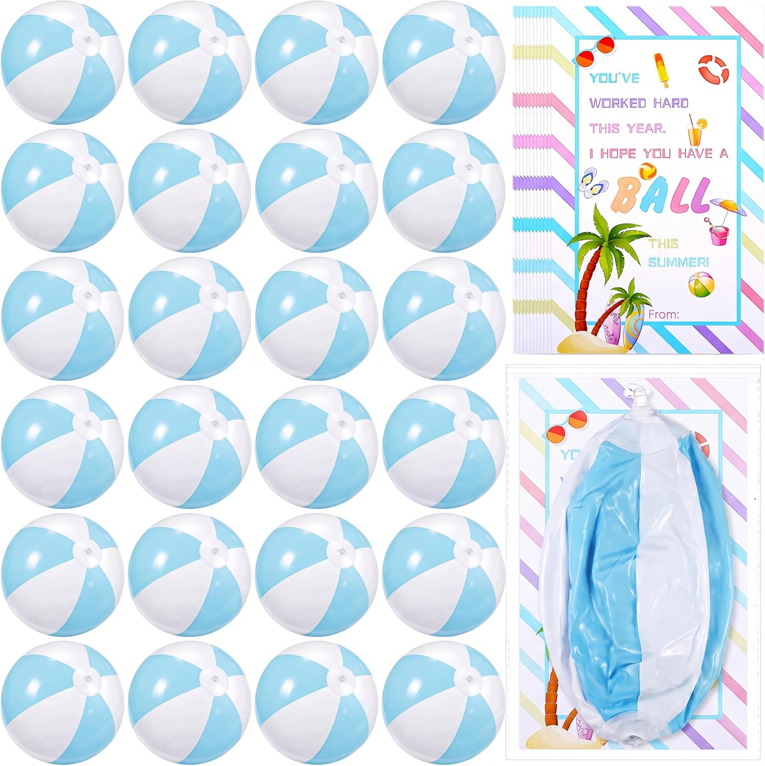 MiniInflat 24 Set End of Year Classroom Students Gifts from Teacher 10 Inch Inflatable Beach Balls Bulk Jumbo Big Beach Balls for Kids Summer Swimming Party Favor Water Games Supplies