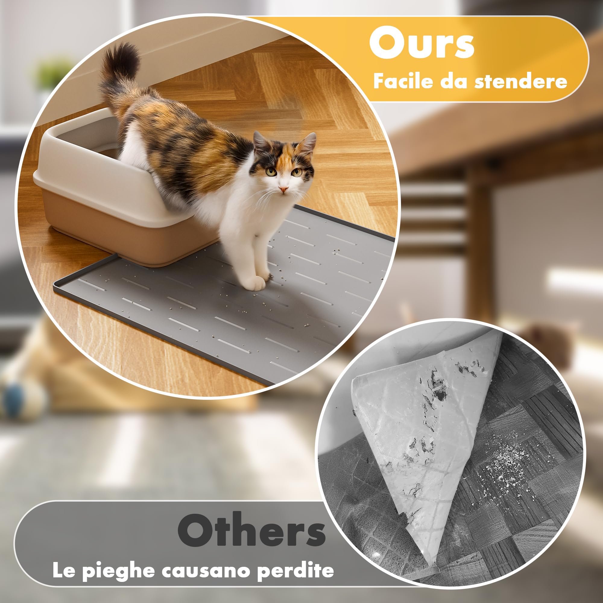 Pieviev Tappetino Lettiera Gatto Silicone, 86x56cm Tappeto Lettiera Gatto, Impermeabile e Antiscivolo, XL Grande Cat Litter Mat per Raccogliere la Sabbia, Grigio Chiaro