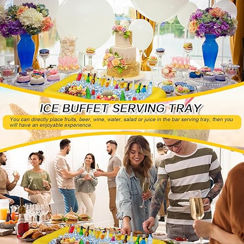 Miniatura 10 de Leitee Bandeja inflable de 3 piezas para servirbufé de hielo, enfriador de bebidas con tapón de drenaje, enfriador inflable para fiestas, soporte