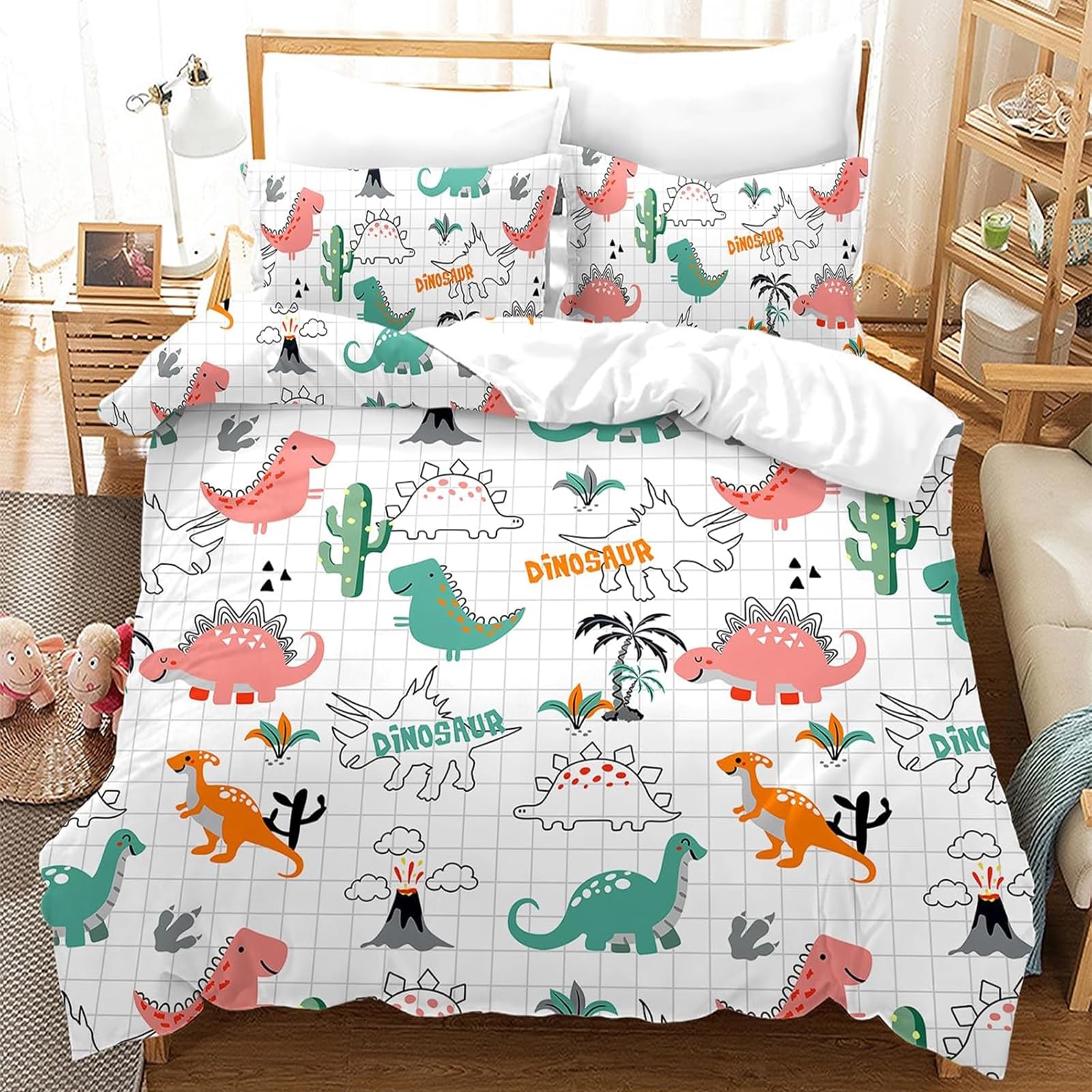 Housse de couette dinosaure 200x200 colorée pour illuminer les rêves des enfants