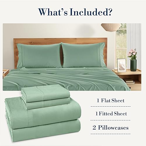 Miniatura 4 de Casa Platino Juego de sábanas de 100 % algodón tamaño individual XL, 4 piezas (1 plana, 1 ajustada, 2 fundas de almohada), tejido de percal suave y