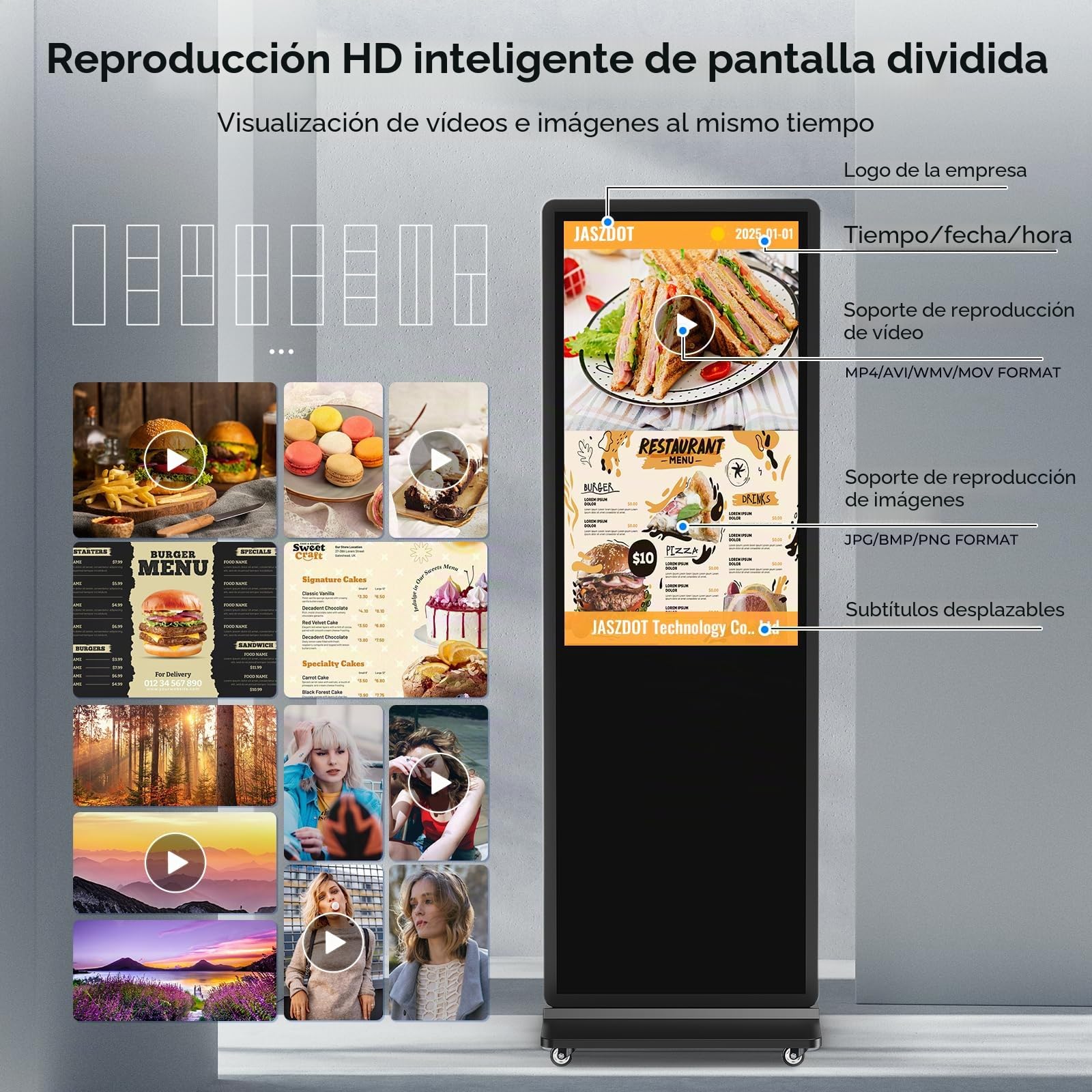 55 Pulgadas Pantallas LCD Publicitarias, Señalización Digital con Reproducción Automática, Compatible con USB/HDMI/WiFi, Android OS