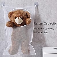 Vista 2 de Resdenio Bolsa de lavandería colgante, bolsa de lavandería portátil, 30 x 20 pulgadas, cesta grande plegable para colgar en la pared con 2 ganchos