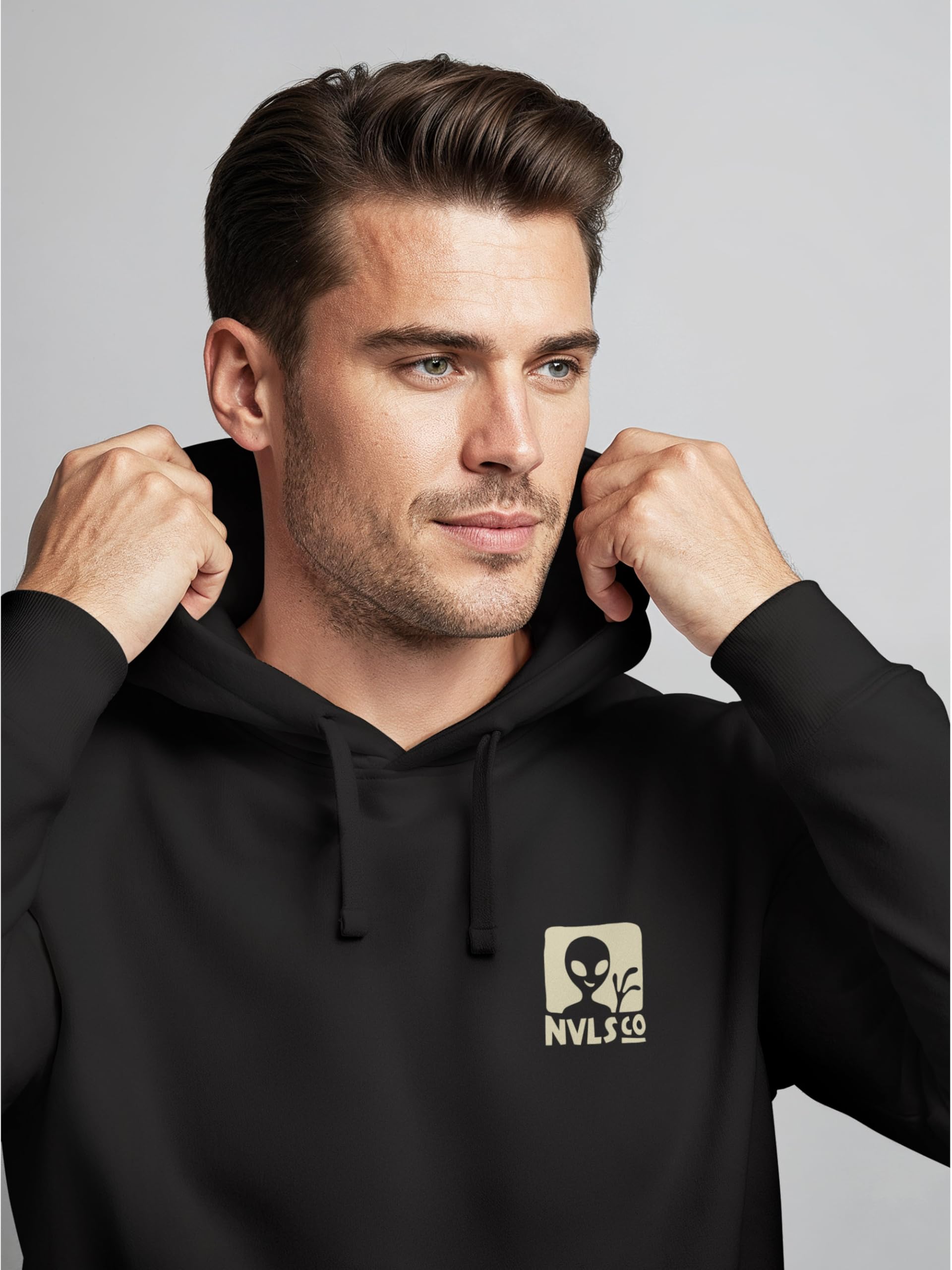 Neverless® Hoodie Backprint Herren UFO Waschbärr Alien Print Rückenaufdruck Kapuzen-Pullover Männer Fashion Streetstyle