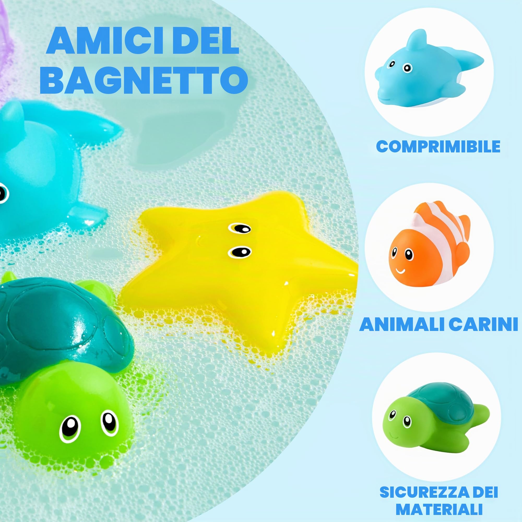JOYIN - 6 Giocattoli da Bagno Animali Marini, Sigillati senza Fori & Antimuffa, Giocattoli d'Acqua Morbidi e Atossici per Bambini, Spremibili e Galleggianti, Ideali per Vasca e Piscina