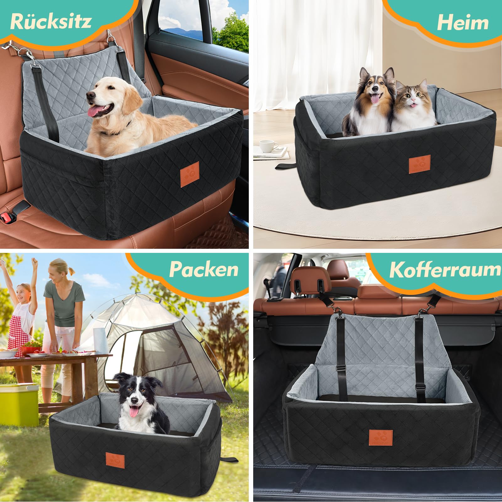 Hunde Autositz für Große&Mittlere Hunde, Hundesitz Auto für unter 55 lbs oder 2 kleine, Waschbar Hundeautositz für den Rücksitz mit dickem Kissen,2 Sicherheitsleinen
