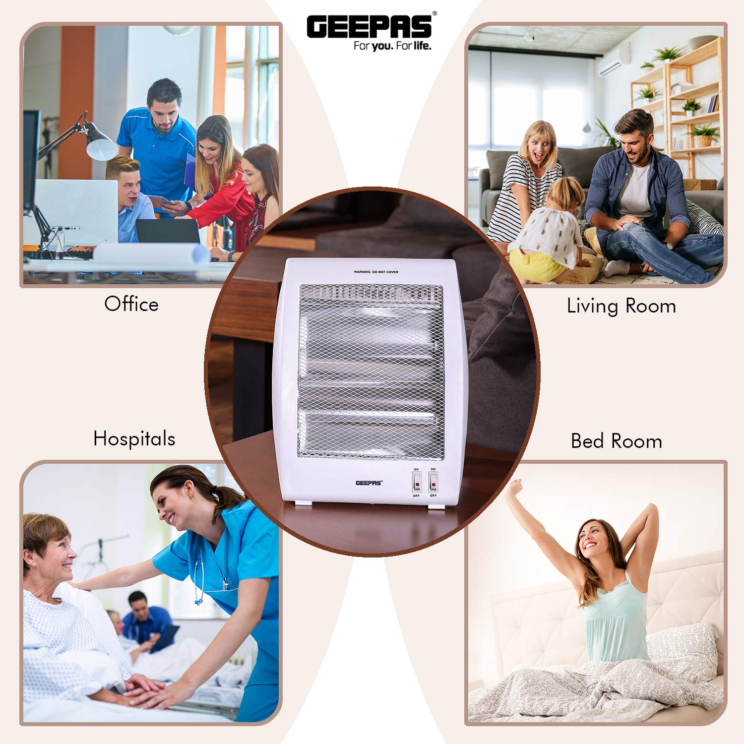 GEEPAS Quartz Halogen Heater –Portable Upright Electric Heater with 2 Heat  Settings 400W/800W, Safety Tip Over Switch, Ideal for Home Office Caravans  and Garages, 800 W, White – 2 Year Warranty :