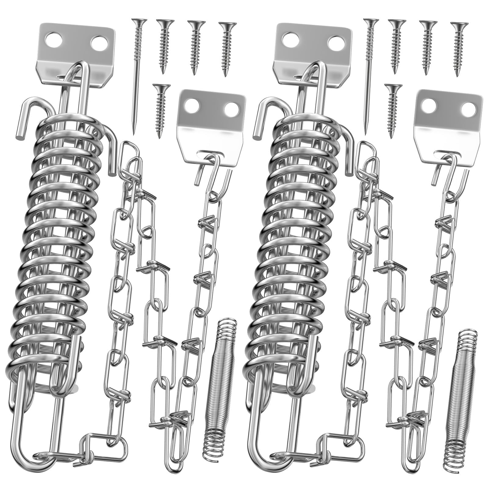 Storm Door Chain Spring 2 Pack Prevent Storm Damage, Screen Door or Door Closer Protector Heavy Duty Storm Door Hardware, Zinc Plated Anti-Rust and Sturdy, Easy to Install and Suit for Most Doors