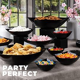 PLASTICPRO Disposable Square Serving Bowls, Party Snack or Salad Bowl, Plastic Black Pack of 4, 8 OUNCE, Black