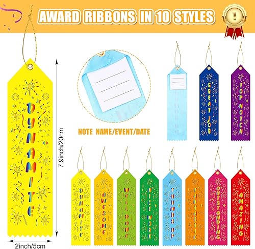 Miniatura 2 de Geyee 100 cintas y medallas de premios para el día de campo, ganador a granel, medallas de premio de plástico, medalla motivacional con cinta para