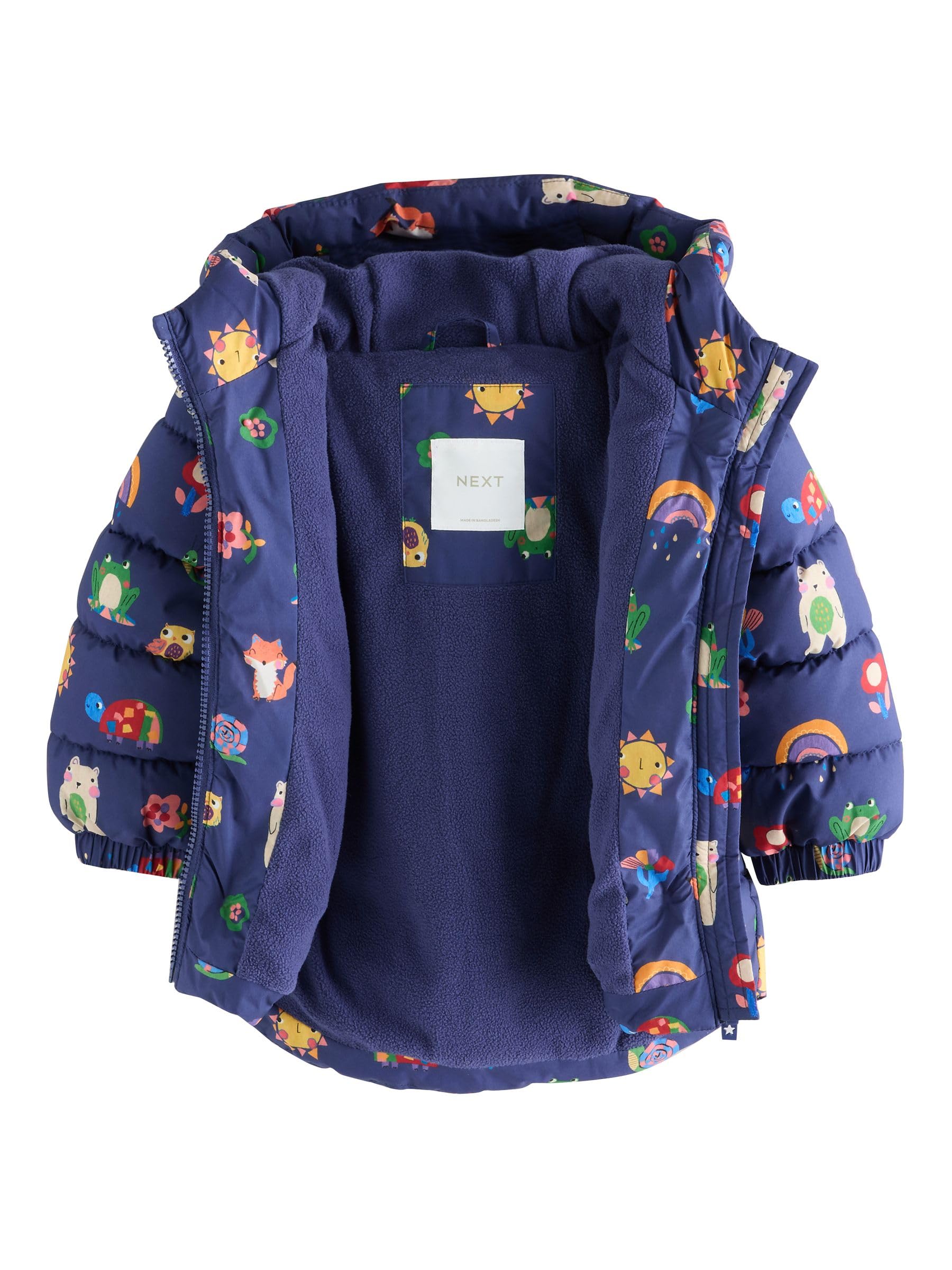 NEXT Ragazza Cappotto impermeabile imbottito con fodera in pile e cappuccio | Bambino, Standard, Zipper, Lavabile in lavatrice