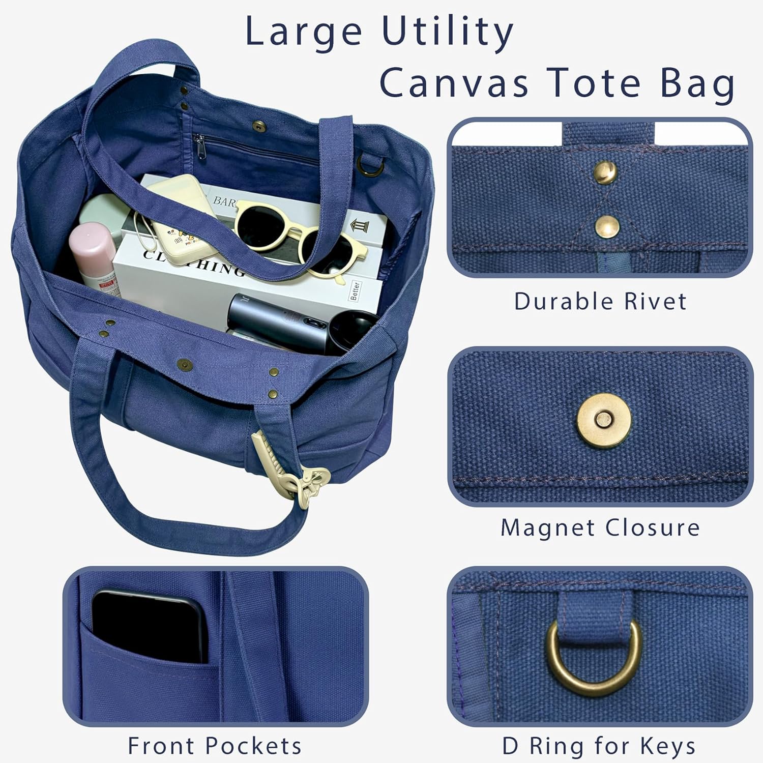 Extra Large Canvas Tote Bag for Women, Utility Work Tote with Laptop Compartment, Teacher, Everyday, Beach Tote Bag - Image 4