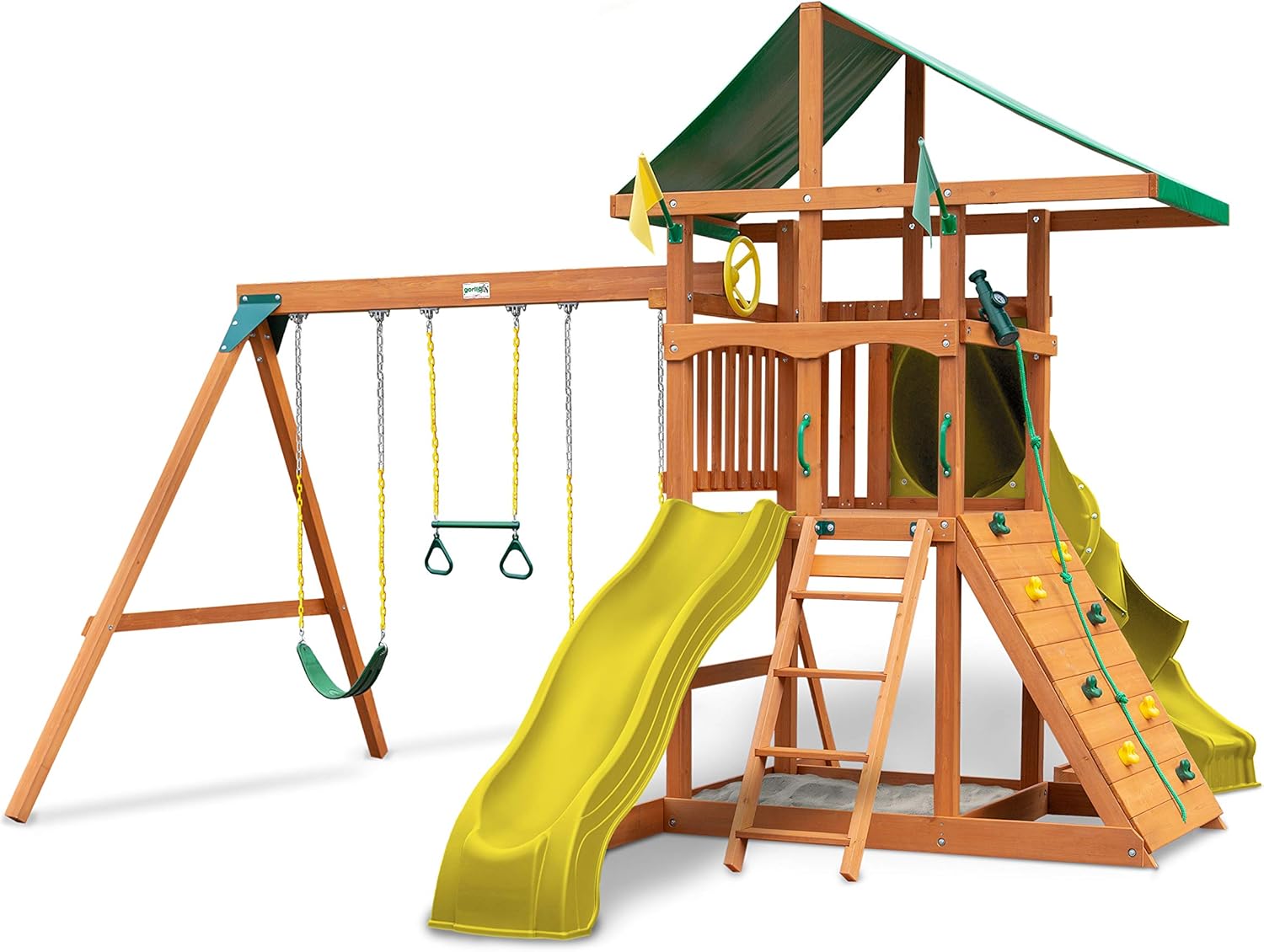Gorilla Playsets 011073Y Outing Wood Swing Set with Green