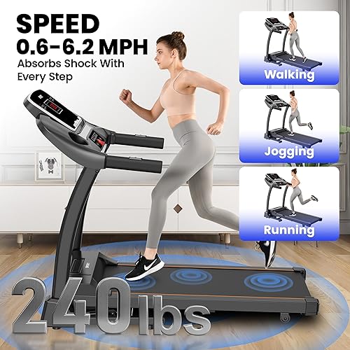 Miniatura 4 de RENESTAR Cinta de correr plegable con inclinación automática del 0 al 15%, cintas de correr para el hogar con cinturón ancho para correr, cinta de