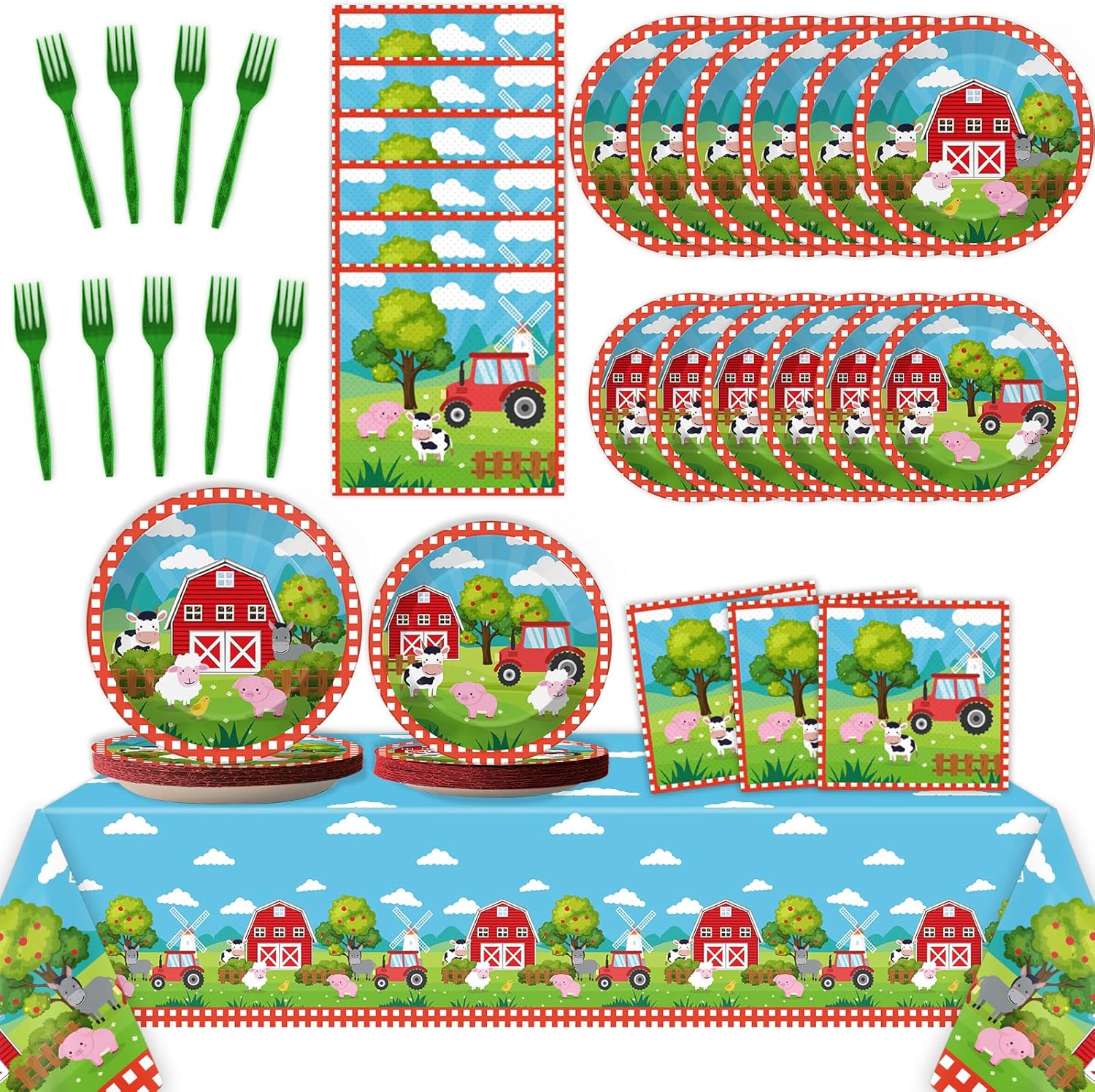 98 Pieces Barnyard Farm Animals Theme Party Supplies Serves