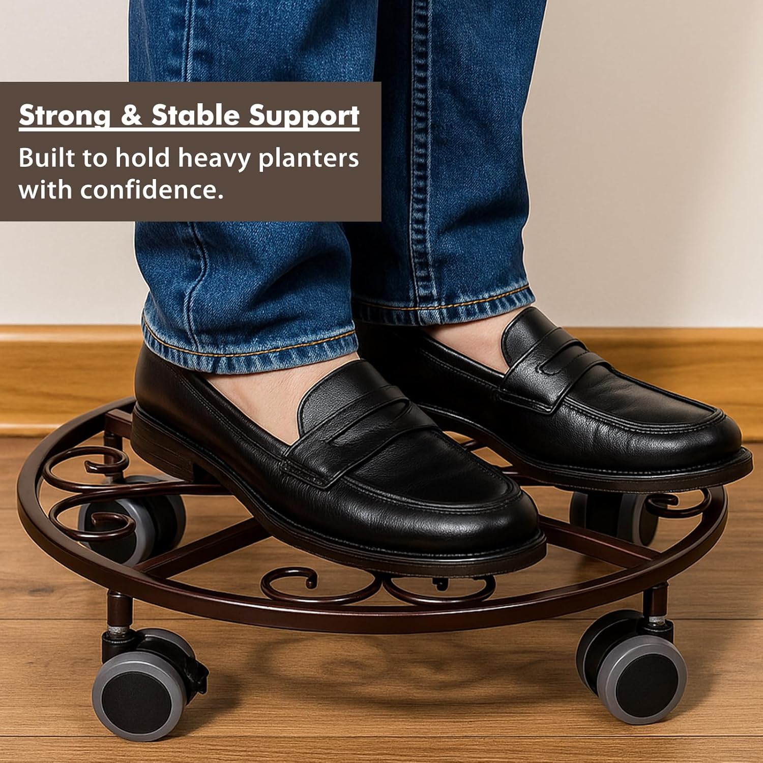 3 Pack Plant Caddy with Wheels Heavy Duty 13.5 Inches Metal Plant Stand with Wheels Plant Dolly Rolling Plant Stand Plant Roller with Casters for Indoor and Outdoor, Bronze