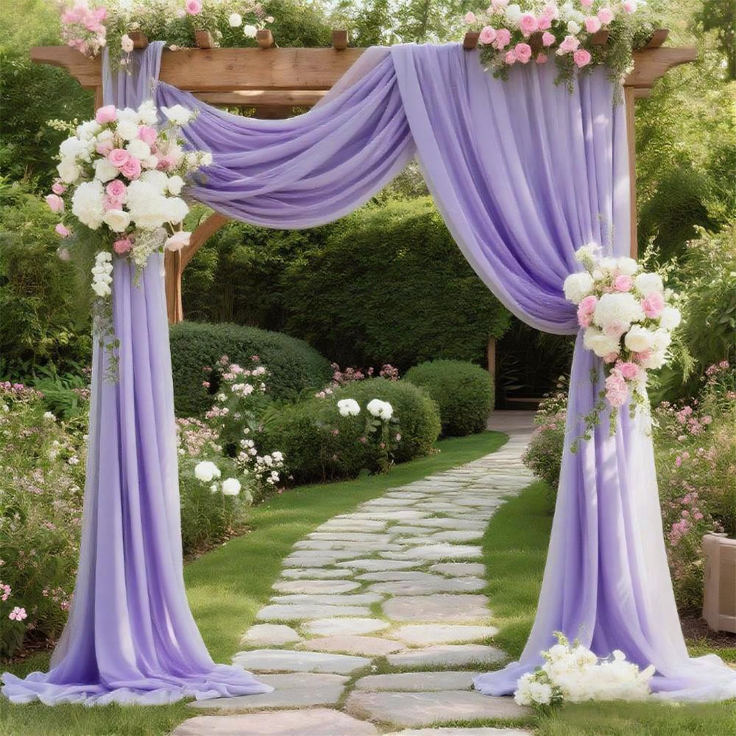 20 FT Wedding Arch Draping Fabric Lavender Chiffon Sheer Fabric for Draping Fitted Ceiling Draped Arbor Arch Backdrop Curtain for Wedding Ceremony