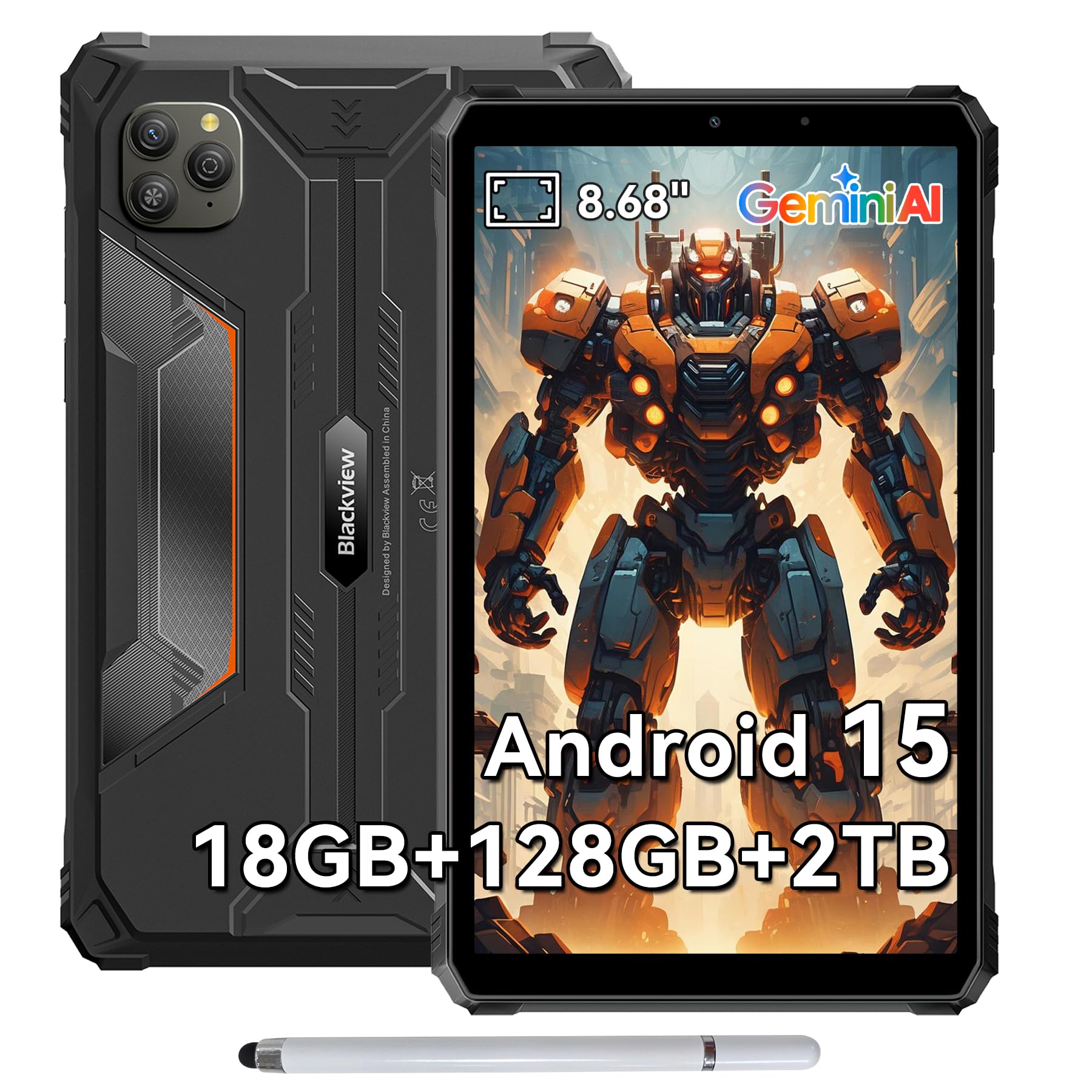 Blackview Active5 Outdoor Tablet 8 Zoll, 90Hz Display, Rugged Tablet mit SIM 4G, 18GB RAM 128GB ROM/2 TB TF, GeminiAI 3.0, NFC, Gesichtserkennung, Fingerabdruckerkennung, IP68 & IP69K & MIL‑STD‑810H