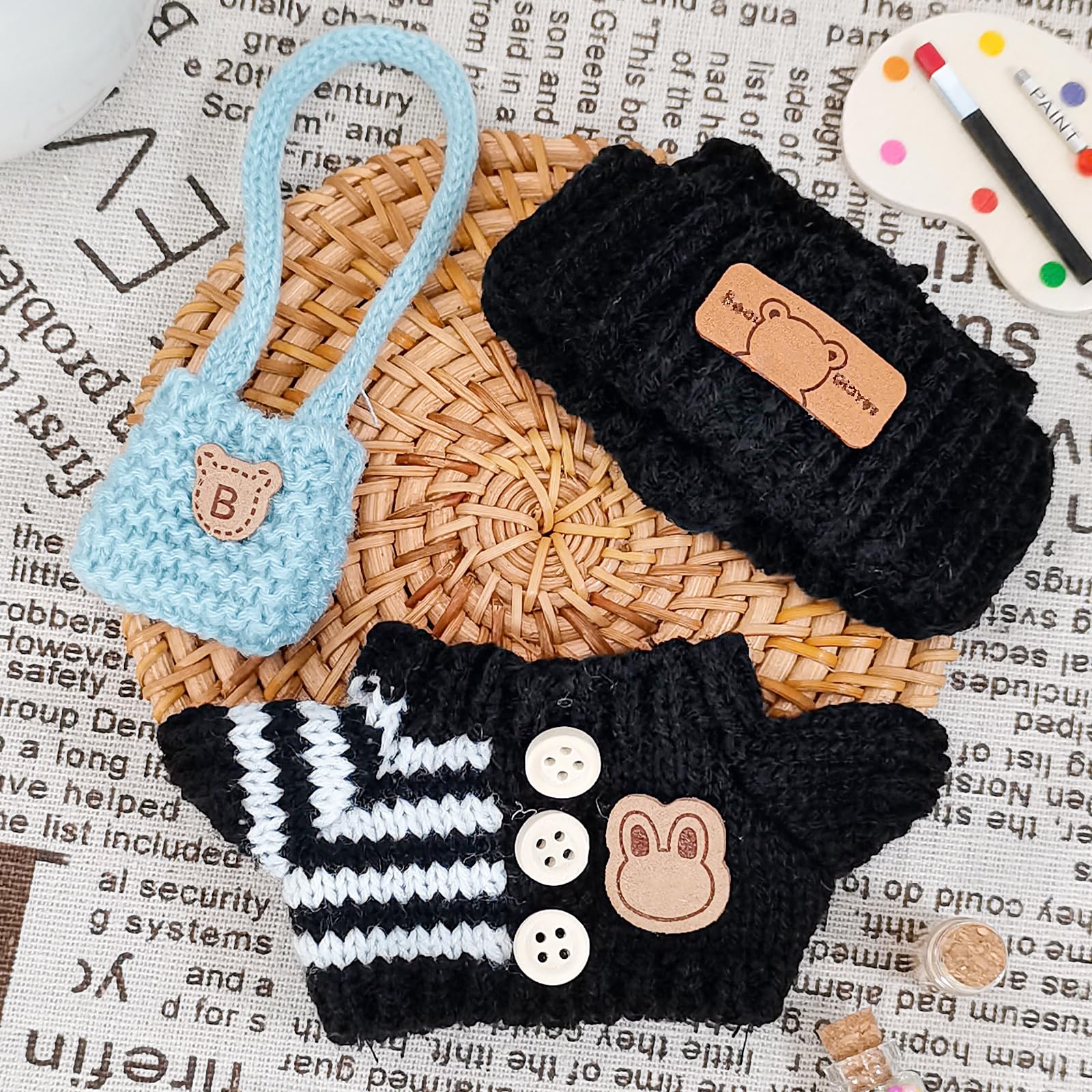 Vetement Labubu Vêtements Poupée 17cm - Ensemble 7 Pièces Vert Hiver Accessoires Poupée Collection