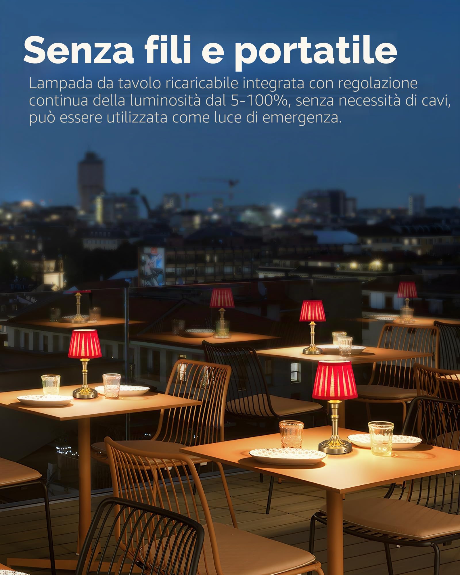 Set di 2 lampade da tavolo senza fili, piccola lampada da tavolo a LED con paralume in tessuto e batteria, lampada da comodino dimmerabile a tocco continuo per soggiorno, sala da pranzo