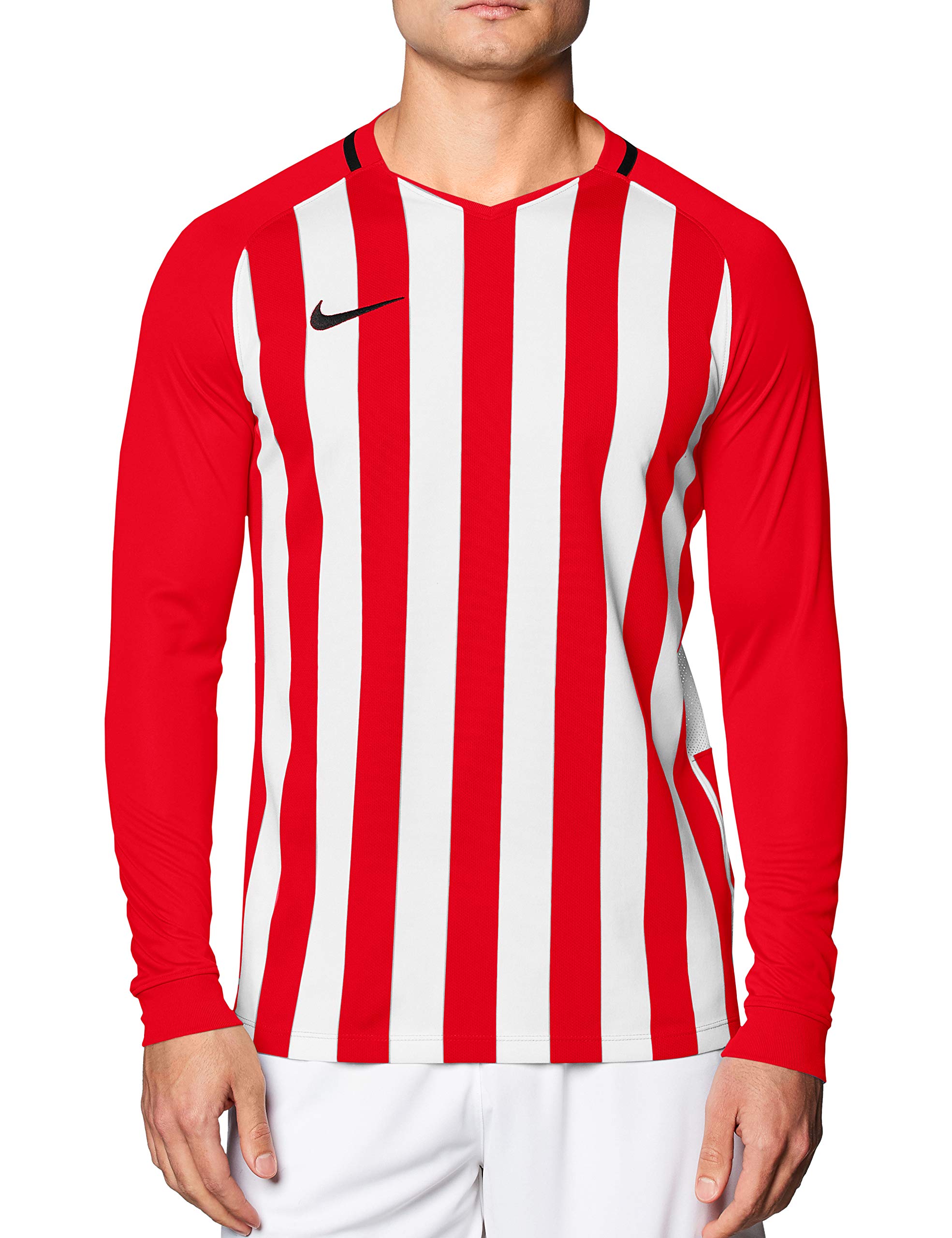 Nike Men Striped Division III Jersey LS Jersey - University Red/White/Black/Black, X-Large, XL