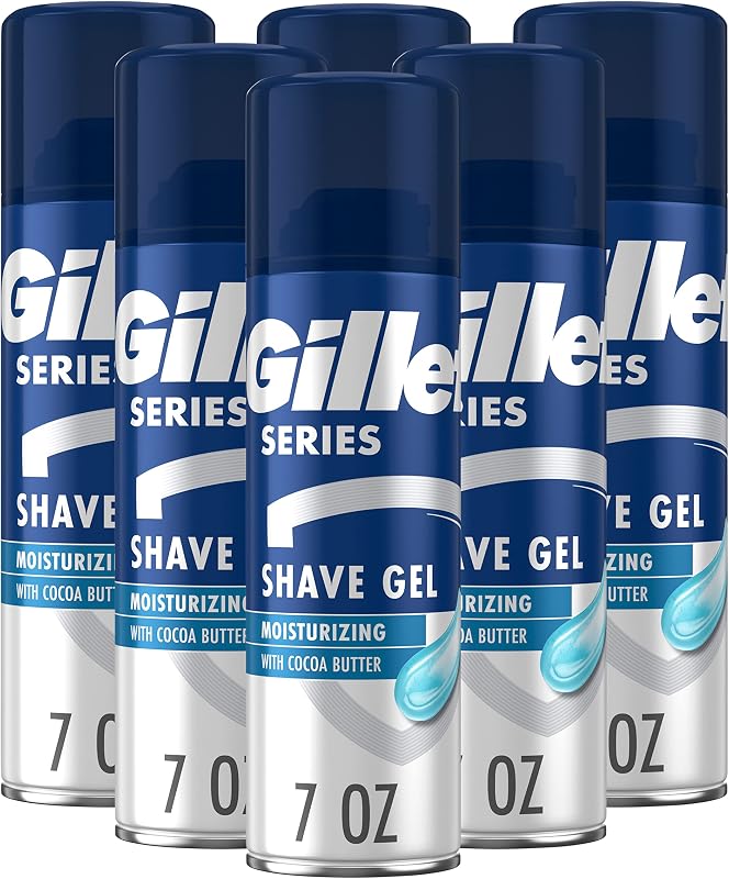 Gillette Series 3X Moisturizing Shave Gel, 6 Count, 7oz Each, Lubrication to Protect Against Irritation, Blue-White, 7 Ounce (Pack of 6)
