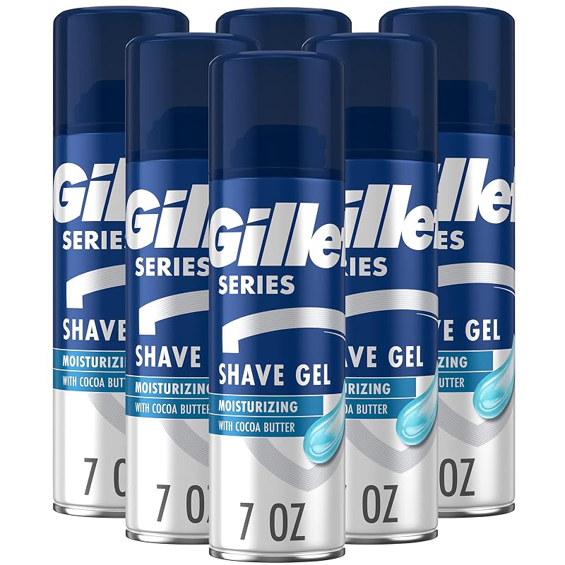 Gel de barbear hidratante Gillette Series 3X, azul e branco, pacote com 6 unidades de 198 mL