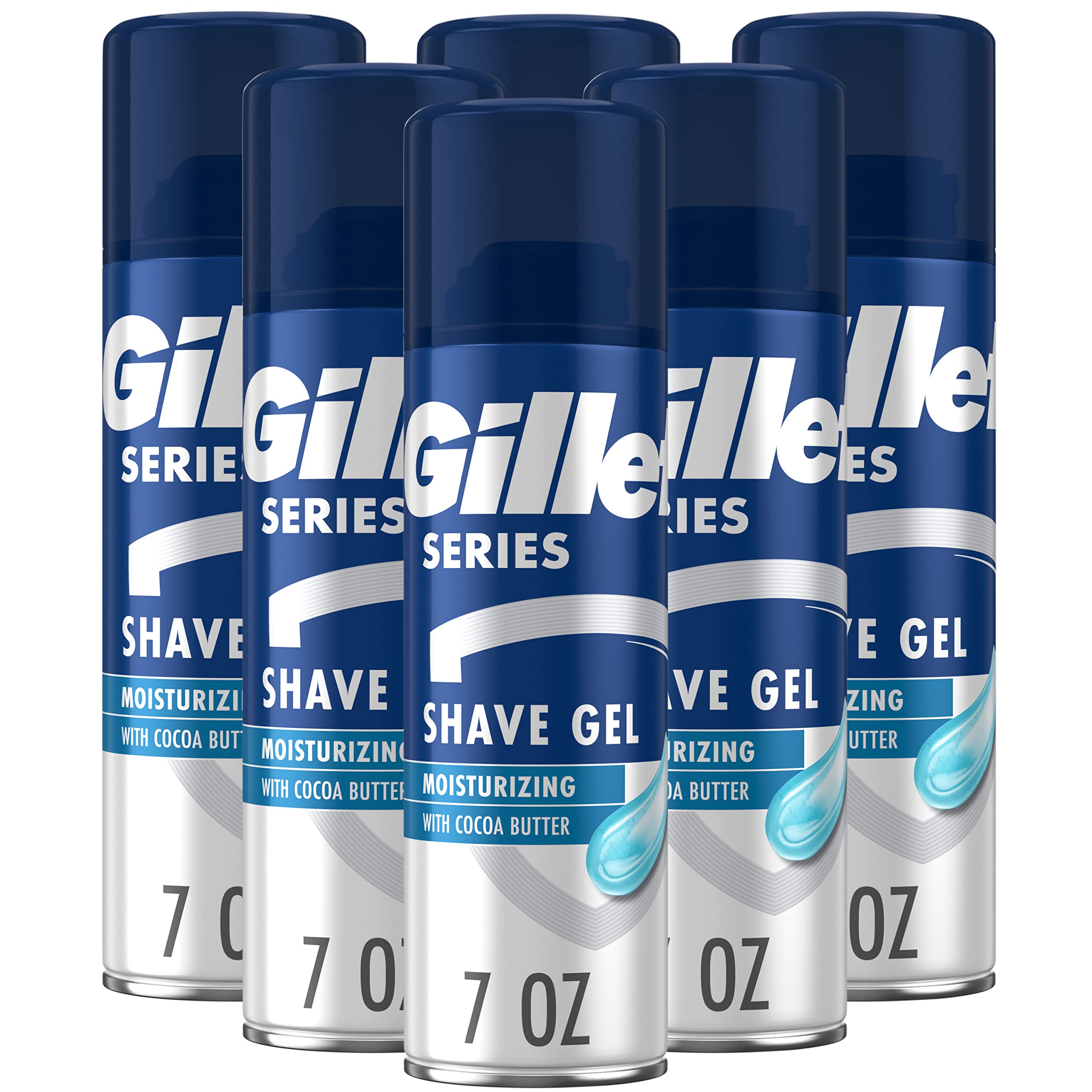 Gillette Series 3X Moisturizing Shave Gel 6 Count 7oz Each Lubrication to Protect Against Irritation Blue-White 7 Ounce