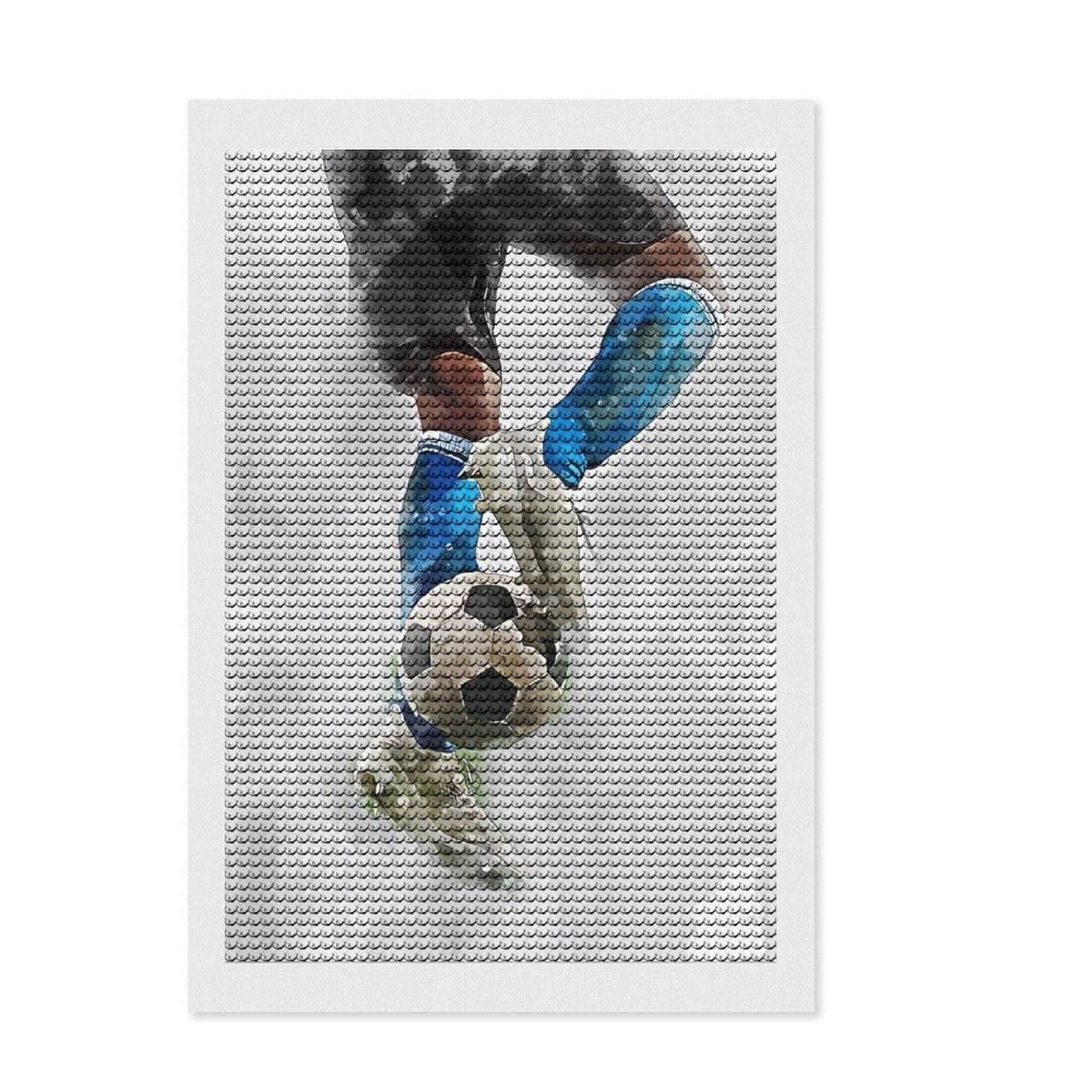 Junmoney Soccer Player Kicking Diamond Art Kit 8"x12", for Teens, Home Wall Decor, Easy to Enjoy, Holiday Gift Idea, Calming Craft to Unwind