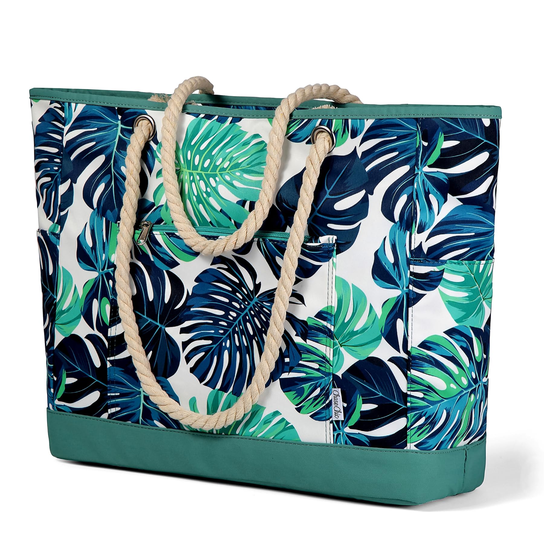 Chase Chic Bolso de playa para mujeres, Bolso grande de playa con múltiples bolsillos y cremallera para viajar y vacaciones