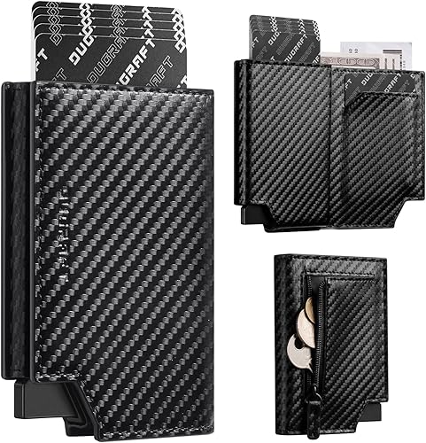 DUGRAFT Billetera plegable plegable para hombre, soporte delgado de cuero para tarjetas de crédito con cremallera, minimalista, para mujer,